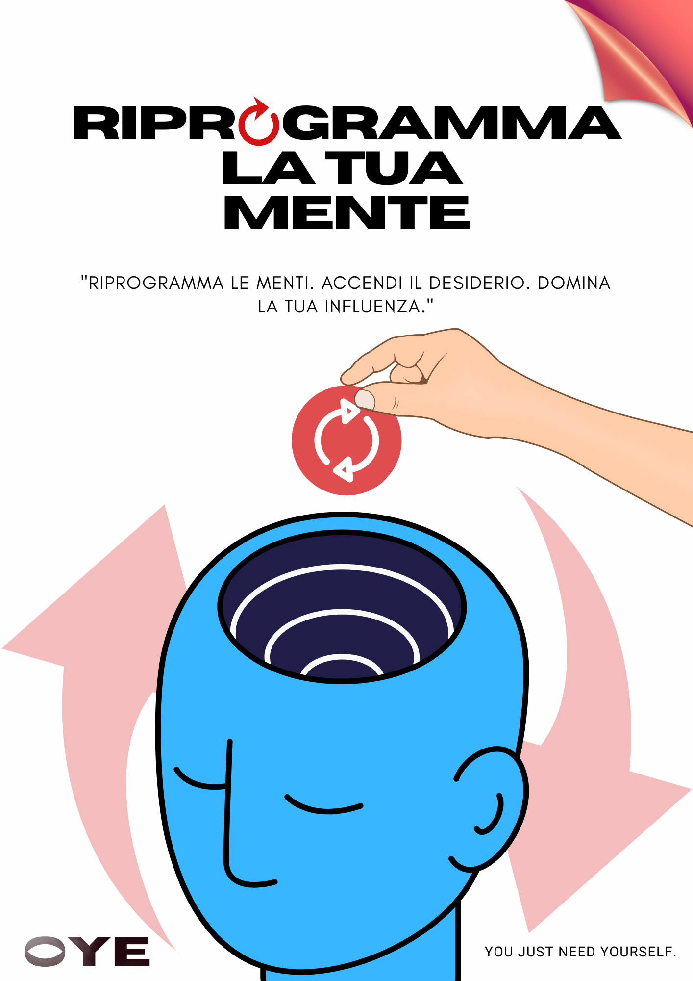 Copertina del libro digitale Riprogramma La Tua Mente di Open Your Eyes – una guida per padroneggiare l’influenza, l’attrazione e la psicologia umana attraverso le neuroscienze.